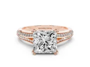 Princess Cut Pave Split Shank Engagement Ring Setting | Double Claw Prongs | Rose Gold