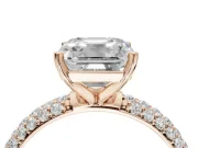 Asscher Cut Pavé Solitaire Engagement Ring Setting | Domed Pavé Band | Rose Gold