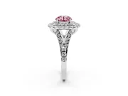 Round Halo Split Shank Engagement Ring Setting for a Fancy Pink Lab-Grown Diamond | Pavé Strands | White Gold