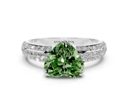 Heart-Shaped Three Row Pave Engagement Ring Setting for a Fancy Green Lab-Grown Diamond | White Gold