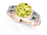Fancy Yellow Round Cut Diamond Engagement Ring Set in Rose gold with Baguette Side Stones and Channel Set Band