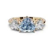 Heart-Shaped Three Stone Engagement Ring Setting for a Fancy Blue Lab-Grown Diamond | Plain Band | Yellow Gold