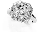 Princess Cut Milgrain Halo Engagement Ring Setting | Graduated Bezel Accents | Sterling Silver