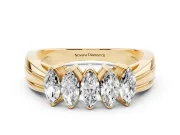Five-Stone Marquise Diamond Split Shank Ring Set in Yellow gold with Shared Prong Setting