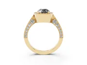 Oval Milgrain Halo Engagement Ring Setting for a Black Center | Side Stones | Yellow Gold