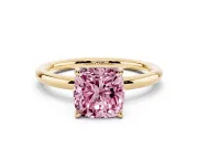 Cushion Cut Hidden Halo Ring Setting for a Fancy Pink Lab-Grown Diamond | Yellow Gold