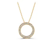 Round Lab-Grown Diamond Pavé Circle Pendant Necklace | Polished Rails | Yellow Gold