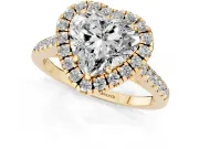 Heart-Shaped Raised Halo Engagement Ring Setting | Pave Band | Yellow Gold