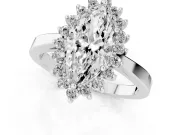 Marquise Cut Diamond Halo Ring Set in Platinum with Round Halo and Smooth Solitaire Band
