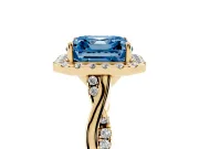 Asscher Cut Twist Halo Engagement Ring Setting for a Fancy Blue Lab-Grown Diamond | Yellow Gold