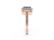 Fancy Blue Emerald Cut Diamond Floral Halo Ring Set in Rose gold with Pavé Band and Prong Setting