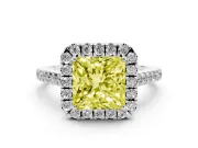 Princess Cut Halo Engagement Ring Setting for a Fancy Yellow Lab-Grown Diamond | Pave Shoulders | Platinum