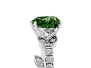Fancy Green Heart Cut Diamond Solitaire Leaf-Inspired Ring Set in Platinum with Pavé Band and Prong Setting
