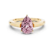 Fancy Pink Pear Cut Diamond Solitaire Ring Set in Yellow gold with Prong Setting and Classic Band