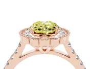 Fancy Yellow Oval Cut Diamond Milgrain Floral Halo Engagement Ring Set in Rose gold with Pavé Band