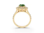 Round Halo Split Shank Engagement Ring Setting for a Fancy Green Lab-Grown Diamond | Pavé Strands | Yellow Gold