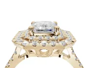 Radiant Cut Lab-Grown Diamond Double Halo Statement Ring Set in Yellow Gold with Pavé Band