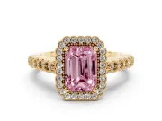 Radiant Cut Milgrain Halo Engagement Ring Setting for a Fancy Pink Lab-Grown Diamond | Beaded Shoulders | Yellow Gold