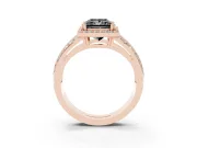 Princess Cut Halo Engagement Ring Setting for a Black Center | Two-Row Pavé Split Shank | Rose Gold