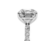 Asscher Cut Pave Solitaire Engagement Ring Setting | Fine Line Pave Band | Sterling Silver