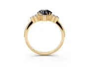 Round Vintage Cluster Engagement Ring Setting for a Black Center | Beaded Edges | Yellow Gold
