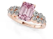 Emerald Cut Side Stone Engagement Ring Setting for a Fancy Pink Lab-Grown Diamond | Shoulder Clusters | Rose Gold
