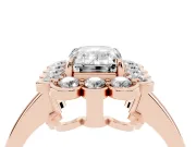 Emerald Cut Scalloped Cluster Halo Engagement Ring Setting | Plain Band | Rose Gold