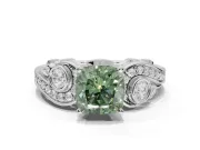Cushion Cut Swirl Engagement Ring Setting for a Fancy Green Lab-Grown Diamond | Platinum
