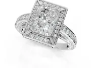 Radiant Cut Sectioned Halo Engagement Ring Setting | Pavé Gallery and Band | White Gold