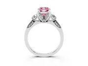 Cushion Cut Hidden Halo Three Stone Engagement Ring Setting for a Fancy Pink Lab-Grown Diamond | Pave Gallery | Platinum