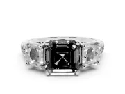 Asscher Cut Three Stone Engagement Ring Setting for a Black Center | Accented Shoulders | Sterling Silver