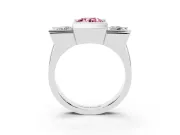 Fancy Pink Round Cut Diamond Three-Stone Channel Set Ring Set in Silver with Smooth Polished Band