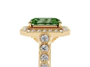 Emerald Cut Graduated Milgrain Halo Engagement Ring Setting for a Fancy Green Lab-Grown Diamond | Yellow Gold
