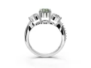 Oval Three Stone Engagement Ring Setting for a Fancy Green Lab-Grown Diamond | Tapered Pave Band | Platinum