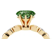 Fancy Green Heart Cut Diamond Solitaire Ring Set in Yellow gold with Bezel-Set Accents on Beaded Band and Prong Setting