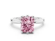 Fancy Pink Radiant Cut Diamond Solitaire Engagement Ring Set in Platinum with Slim Tapered Solitaire Band