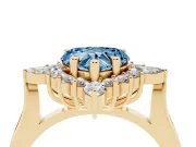 Fancy Blue Heart Cut Diamond Cluster Halo Ring Set in Yellow gold with Marquise and Round Accents