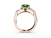 Fancy Green Round Cut Diamond Engagement Ring Set in Rose gold with Baguette Side Stones and Channel Set Band