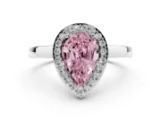 Fancy Pink Pear Cut Diamond Halo Ring Set in Silver with Solitaire Band and Prong Setting