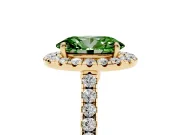 Oval Halo Engagement Ring Setting for a Fancy Green Lab-Grown Diamond | Pave Shoulders | Yellow Gold