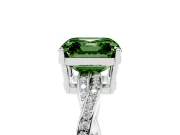Fancy Green Asscher Cut Diamond Solitaire Twisted Pavé Ring Set in White gold with Prong Setting