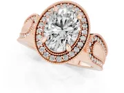 Oval Vintage Milgrain Halo Engagement Ring Setting | Open Loop Pave Shoulders | Rose Gold
