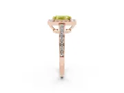 Fancy Yellow Emerald Cut Diamond Halo Pavé Engagement Ring Set in Rose gold with Bezel Setting