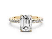 Emerald Cut Pave Solitaire Engagement Ring Setting | Double Claw Prongs | Yellow Gold