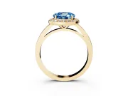 Fancy Blue Round Cut Diamond Halo Ring Set in Yellow gold with Solitaire Band and Prong Setting