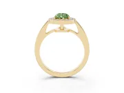 Fancy Green Pear Cut Diamond Halo Pavé Engagement Ring Set in Yellow gold with Bezel Setting