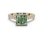 Princess Cut Pavé Engagement Ring Setting for a Fancy Green Lab-Grown Diamond | Crossover Gallery | Yellow Gold