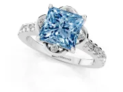 Princess Cut Floral Petal Engagement Ring Setting for a Fancy Blue Lab-Grown Diamond | Petal Accents | Sterling Silver