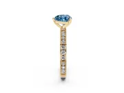 Fancy Blue Heart Cut Diamond Solitaire Ring Set in Yellow gold with Slim Pavé Band and Prong Setting