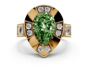 Fancy Green Pear Cut Diamond Milgrain Halo Ring Set in Yellow gold with Split Shank